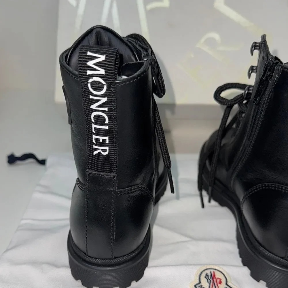 🔥Moncler Black Combat Boots with High-Top Design size 33 new in box